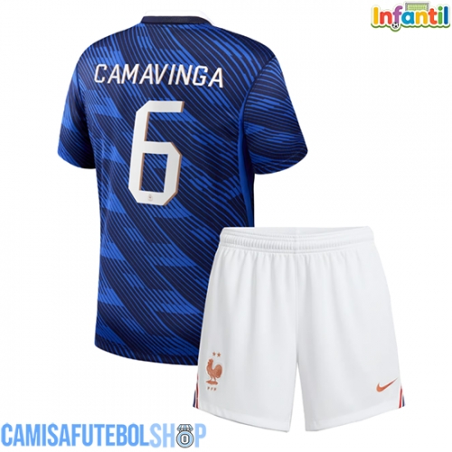 Camisa de time de futebol França Eduardo Camavinga #6 Replicas 1º Equipamento Infantil Mundo 2026 Manga Curta (+ Calças curtas)